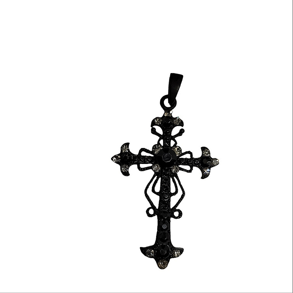 Vintage Black Cross with Blue & Black Rhinestones 2" x 1.25"
